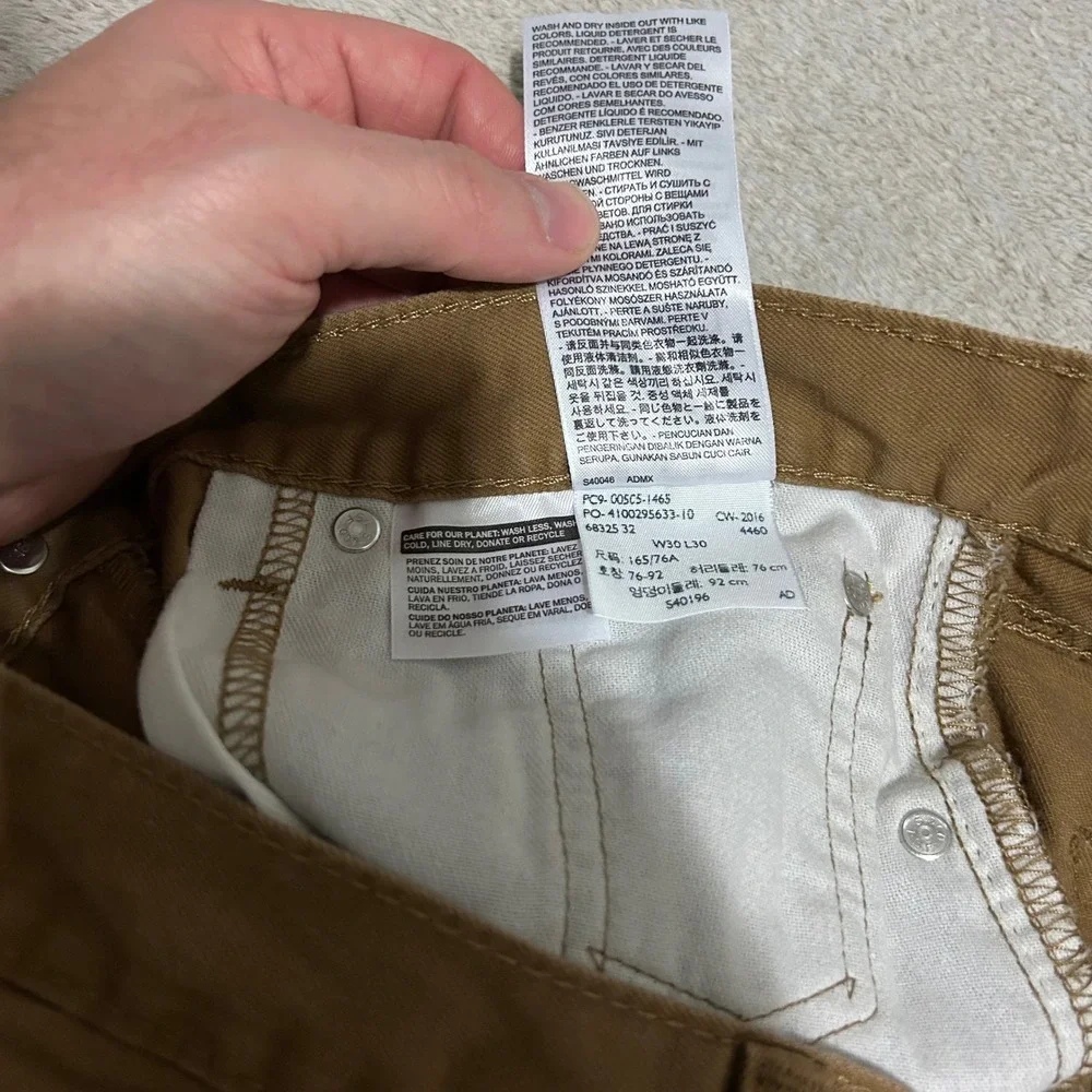 Levi 505 Regular Fit Pants Mens 30x30 Brown Straight‎ Leg Canvas White tab